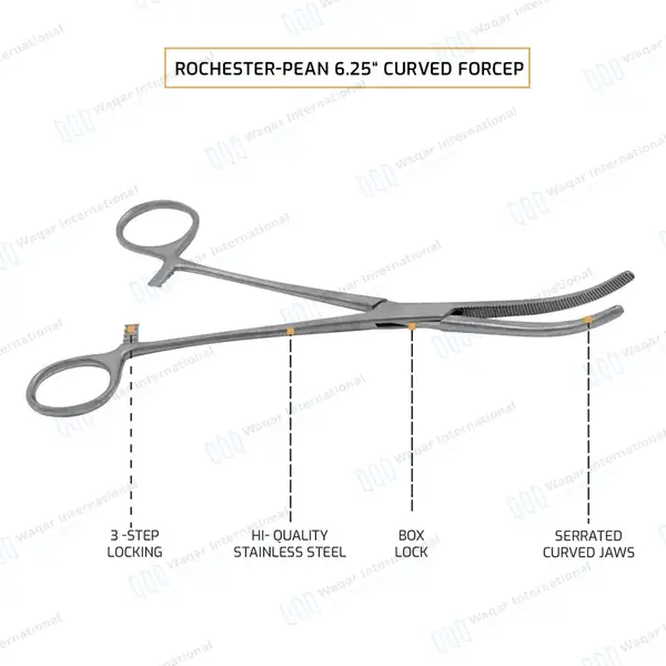Rochester Pean Hemostat Forceps 6.25″ Curved - surgical instruments manufactured by Waqar International, Sialkot - view 4