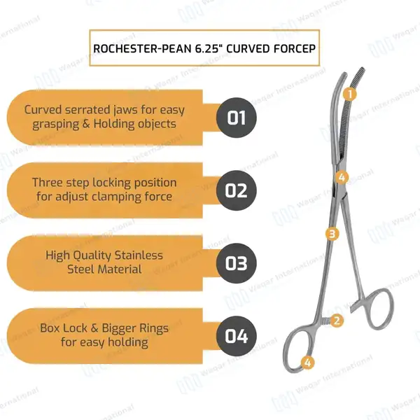 Rochester Pean Hemostat Forceps 6.25″ Curved - surgical instruments manufactured by Waqar International, Sialkot - view 6