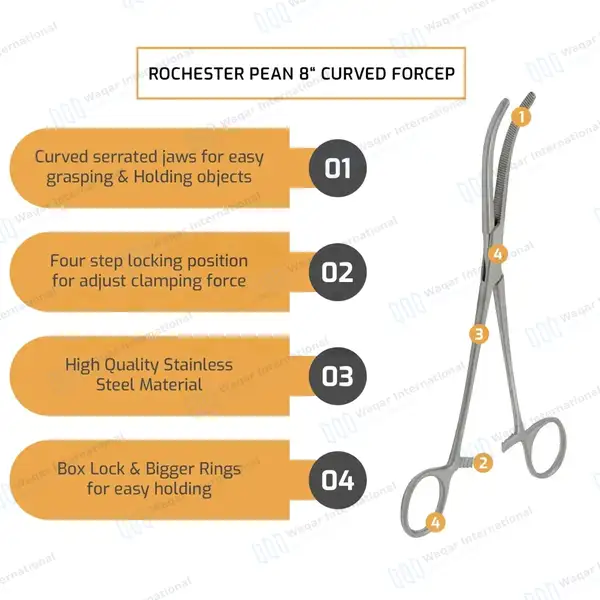 Fishing Hemostat Forceps 8″ Curved Pean Locking Clamps - surgical instruments manufactured by Waqar International, Sialkot - view 5