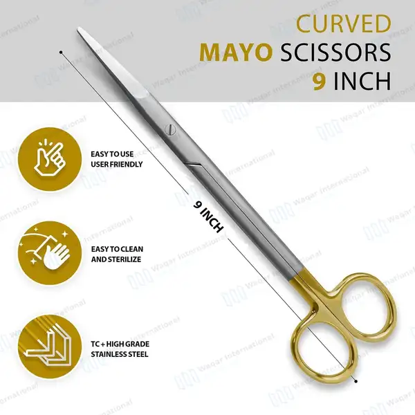 TC Mayo Scissors 9″ Straight Blunt Tips - surgical instruments manufactured by Waqar International, Sialkot - view 3