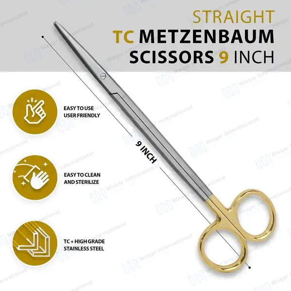 Tungsten Carbide Metzenbaum Scissors 9″ (22.9cm) Straight - surgical instruments manufactured by Waqar International, Sialkot - view 3
