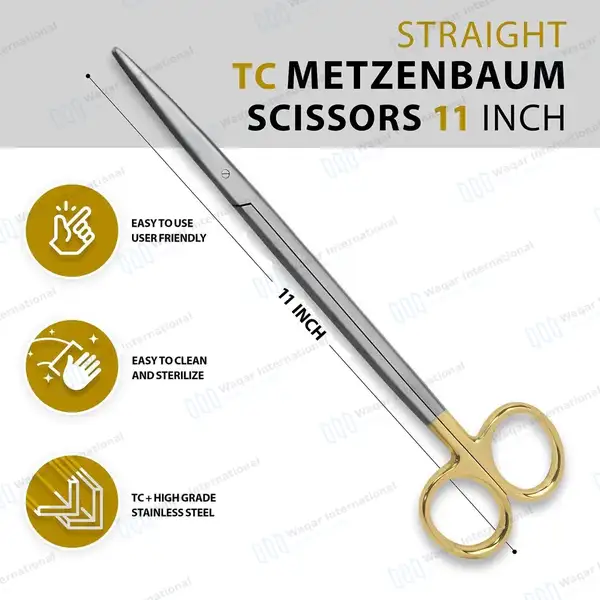 TC Metzenbaum Dissecting Scissors 11″ (27.9cm) Straight Gold Handle - surgical instruments manufactured by Waqar International, Sialkot - view 3