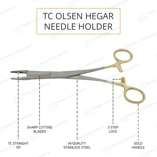 TC Olsen Hegar Needle Holder with Scissor 6.5″ Straight Tips - surgical instruments manufactured by Waqar International, Sialkot - view 4