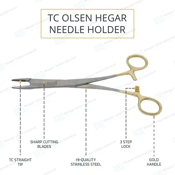 4 Pcs TC Olsen Hegar Needle Holders Set 4.75″, 5.5″, 6.5″ & 7.5″ - surgical instruments manufactured by Waqar International, Sialkot - view 3