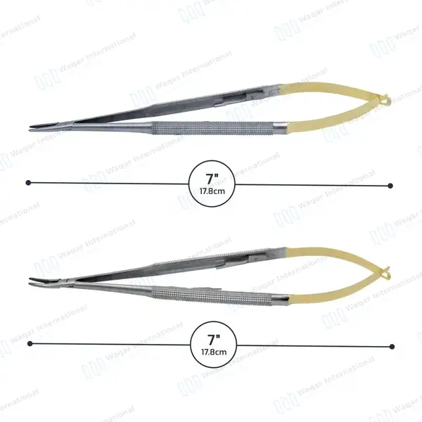 2 Pcs TC Castroviejo Needle Holders Set 7″ Straight & Curved - surgical instruments manufactured by Waqar International, Sialkot - view 4