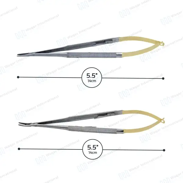 2 Pcs TC Castroviejo Needle Holders Set 5.5″ Straight & Curved - surgical instruments manufactured by Waqar International, Sialkot - view 4