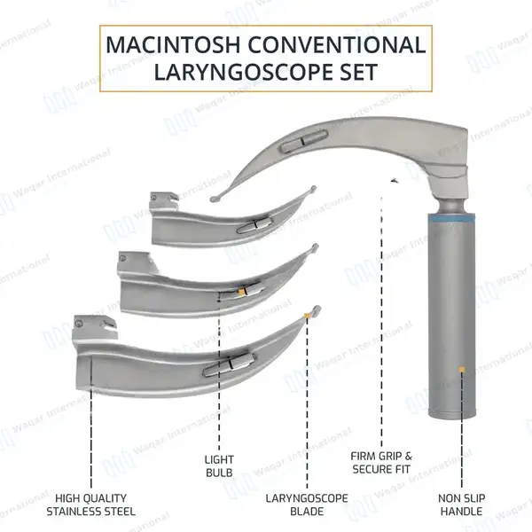4 Pcs Macintosh Laryngoscope Set with Handle - surgical instruments manufactured by Waqar International, Sialkot - view 4