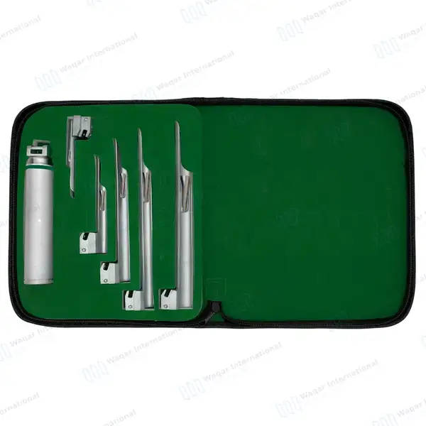 Fiberoptic Miller Laryngoscope Set with Handle & Case - surgical instruments manufactured by Waqar International, Sialkot - view 2