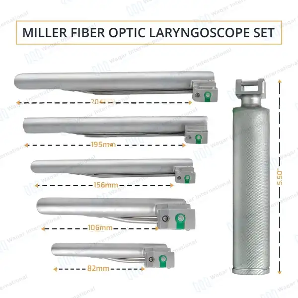 Fiberoptic Miller Laryngoscope Set with Handle & Case - surgical instruments manufactured by Waqar International, Sialkot - view 3
