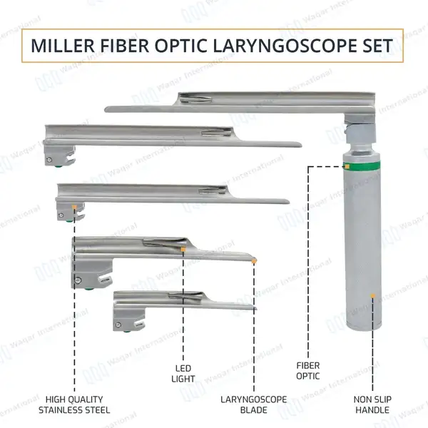 Fiberoptic Miller Laryngoscope Set with Handle & Case - surgical instruments manufactured by Waqar International, Sialkot - view 4