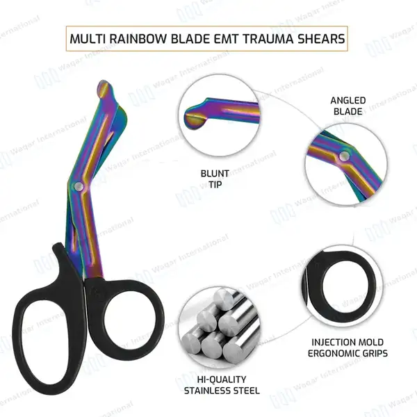 5 Pcs EMT Trauma Shears Set 7.25″ Rainbow Blades with Colored Handles - surgical instruments manufactured by Waqar International, Sialkot - view 5
