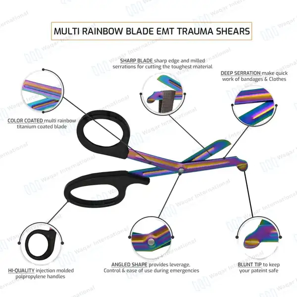 5 Pcs EMT Trauma Shears Set 7.25″ Rainbow Blades with Colored Handles - surgical instruments manufactured by Waqar International, Sialkot - view 6
