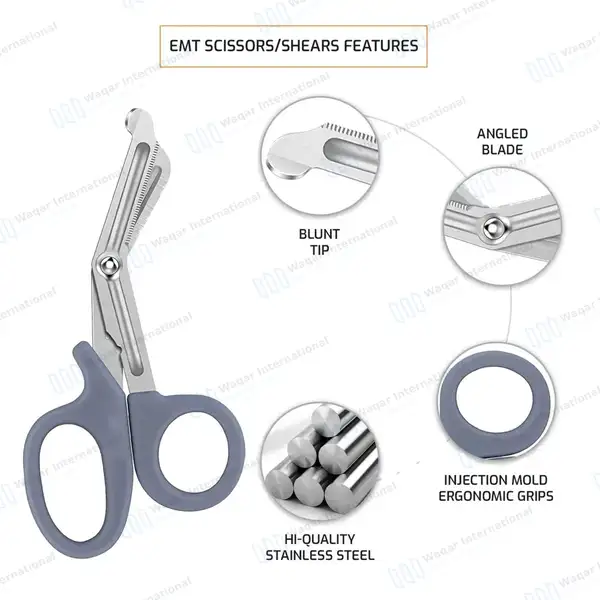 Gray EMT/EMS Utility 7.25″ Paramedic Bandage Shears Scissors - surgical instruments manufactured by Waqar International, Sialkot - view 3