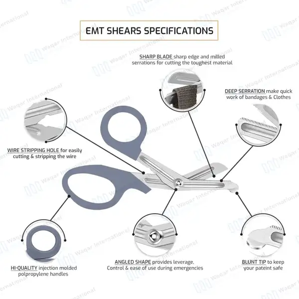 Gray EMT/EMS Utility 7.25″ Paramedic Bandage Shears Scissors - surgical instruments manufactured by Waqar International, Sialkot - view 4