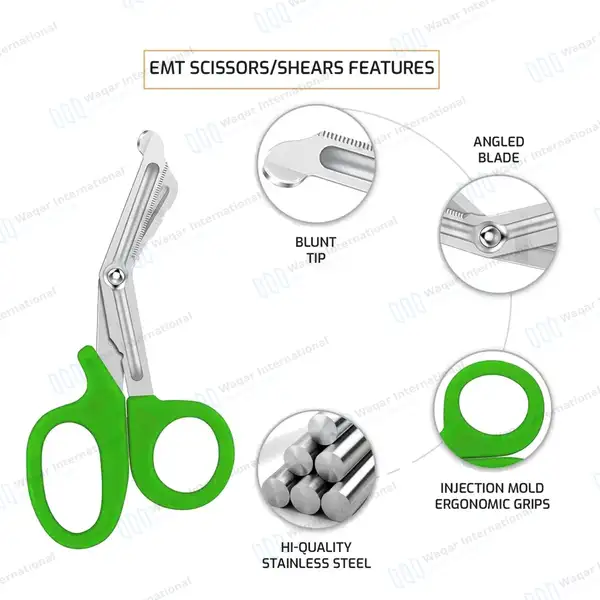Light Green EMT/EMS Utility 7.25″ Paramedic Bandage Shears Scissors - surgical instruments manufactured by Waqar International, Sialkot - view 3