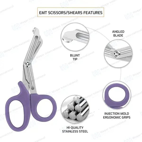 Light Purple EMT Utility 7.25″ Paramedic Bandage Shears Scissors - surgical instruments manufactured by Waqar International, Sialkot - view 3