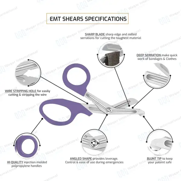 Light Purple EMT Utility 7.25″ Paramedic Bandage Shears Scissors - surgical instruments manufactured by Waqar International, Sialkot - view 4