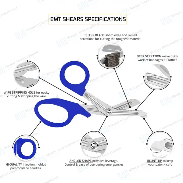 Royal Blue EMT/EMS Utility 7.25″ Paramedic Bandage Shears Scissors - surgical instruments manufactured by Waqar International, Sialkot - view 4