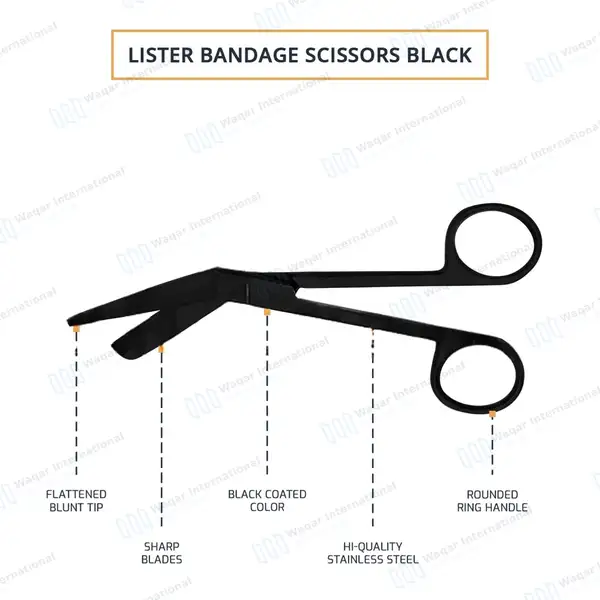 Tactical Black Lister Bandage Scissors 5.5″ - surgical instruments manufactured by Waqar International, Sialkot - view 3