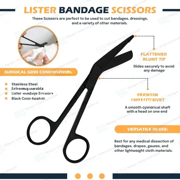 Tactical Black Lister Bandage Scissors 5.5″ - surgical instruments manufactured by Waqar International, Sialkot - view 8