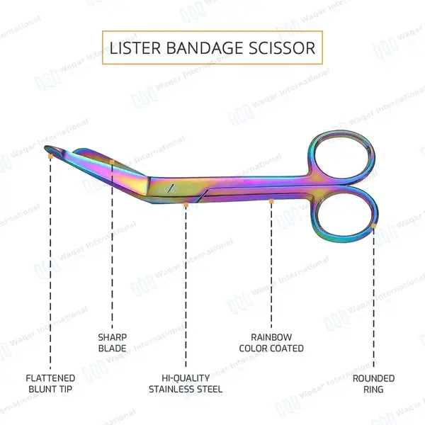 3 Pcs Rainbow Lister Bandage Scissors 5.5″ - surgical instruments manufactured by Waqar International, Sialkot - view 4