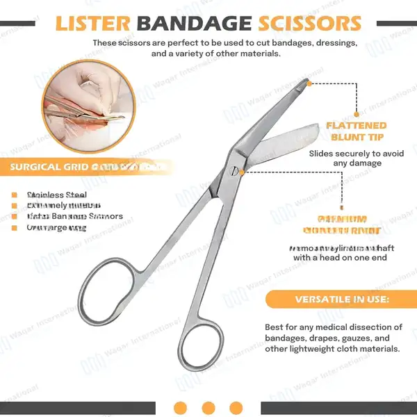 2 Lister Bandage Scissors 5.5″+ 7.25″ with One Large Ring - surgical instruments manufactured by Waqar International, Sialkot - view 4