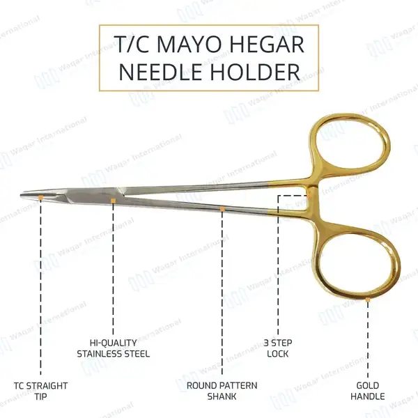 TC Mayo Hegar Needle Holder Driver 5″ Cross Serrated - surgical instruments manufactured by Waqar International, Sialkot - view 4