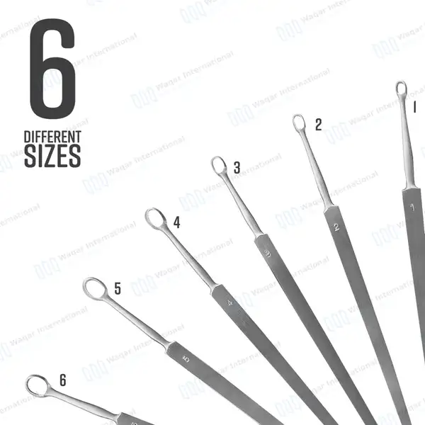 Fox Dermal Curettes Dermatology 6 Pcs Set 1mm-6mm - surgical instruments manufactured by Waqar International, Sialkot - view 2