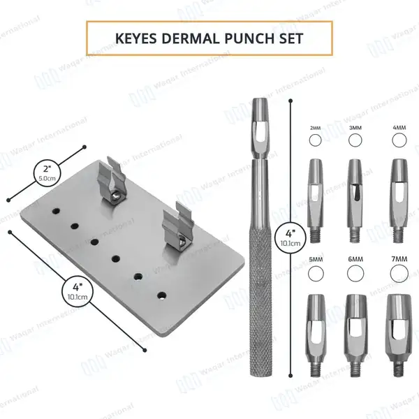 Keyes Dermal Punch Set  2, 3, 4, 5, 6, & 7mm with Handle - surgical instruments manufactured by Waqar International, Sialkot - view 3