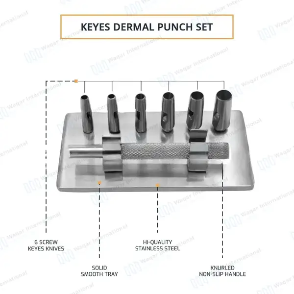 Keyes Dermal Punch Set  2, 3, 4, 5, 6, & 7mm with Handle - surgical instruments manufactured by Waqar International, Sialkot - view 4