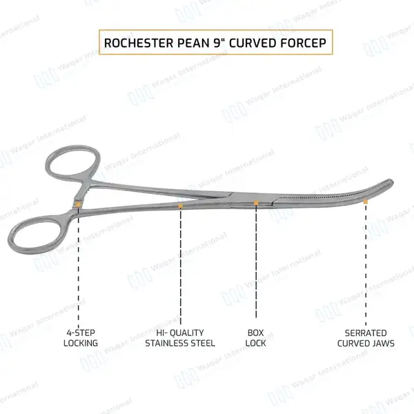 Fishing Hemostat 9″ Curved Pean Forceps Locking Clamps - surgical instruments manufactured by Waqar International, Sialkot - view 4
