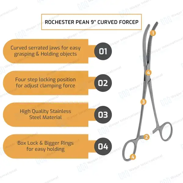 Fishing Hemostat 9″ Curved Pean Forceps Locking Clamps - surgical instruments manufactured by Waqar International, Sialkot - view 5