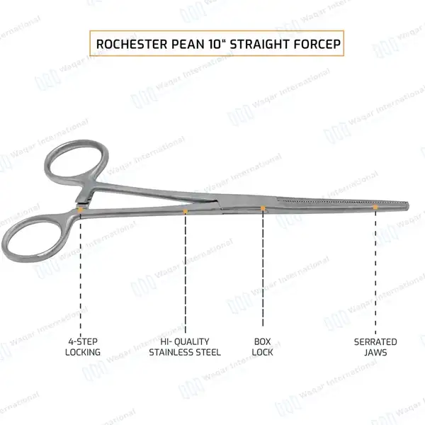 Fishing Hemostat Forceps 10″ Straight Pean Locking Clamps - surgical instruments manufactured by Waqar International, Sialkot - view 4