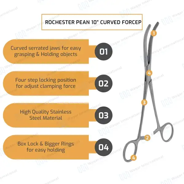Fishing Hemostat Forceps 10″ Curved Pean Locking Clamps - surgical instruments manufactured by Waqar International, Sialkot - view 5