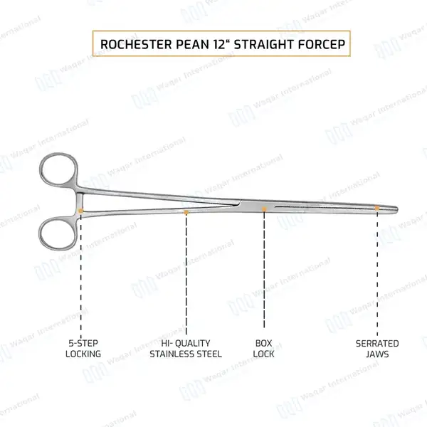 Pean Hemostat 12″ Straight Fishing Forceps Locking Clamps - surgical instruments manufactured by Waqar International, Sialkot - view 4