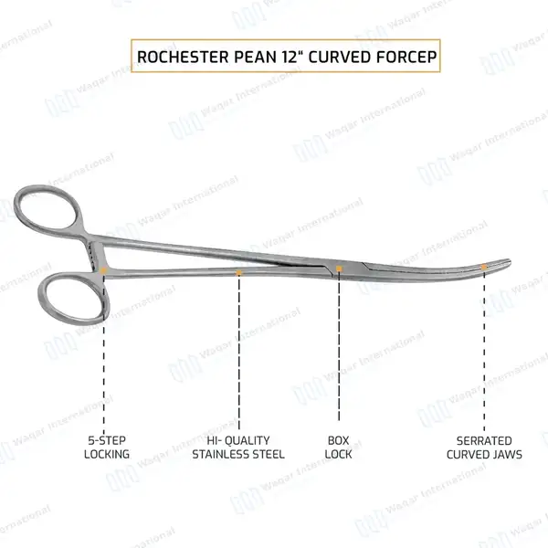 Pean Hemostat 12″ Curved Fishing Forceps Locking Clamps - surgical instruments manufactured by Waqar International, Sialkot - view 4
