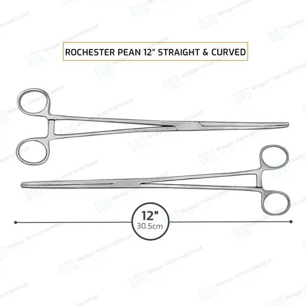 2 Pean Hemostat 12″ Straight & Curved Fishing Forceps Set - surgical instruments manufactured by Waqar International, Sialkot - view 4