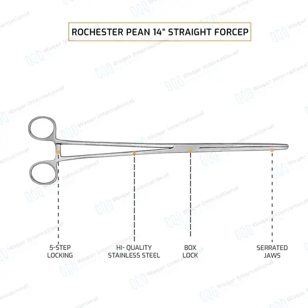 Pean Hemostat 14″ Straight Fishing Forceps Locking Clamps - surgical instruments manufactured by Waqar International, Sialkot - view 4