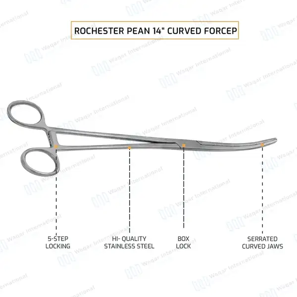 Pean Hemostat 14″ Curved Fishing Forceps Locking Clamps - surgical instruments manufactured by Waqar International, Sialkot - view 4