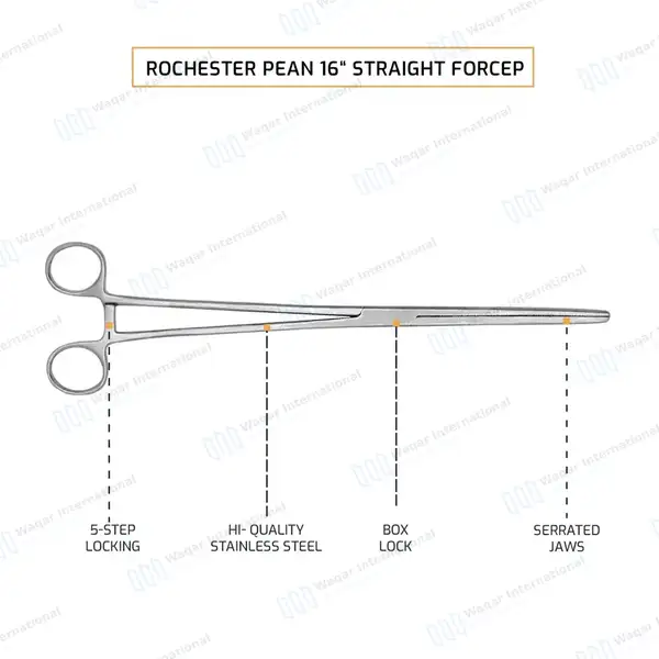 Pean Hemostat 16″ Straight Fishing Forceps Locking Clamps - surgical instruments manufactured by Waqar International, Sialkot - view 4
