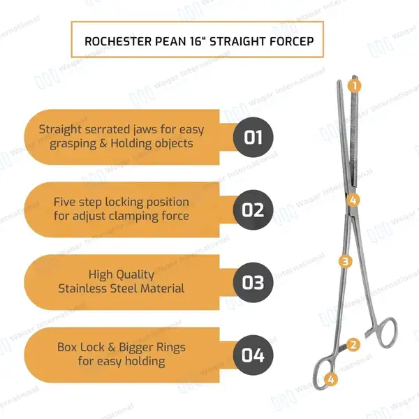 Pean Hemostat 16″ Straight Fishing Forceps Locking Clamps - surgical instruments manufactured by Waqar International, Sialkot - view 8