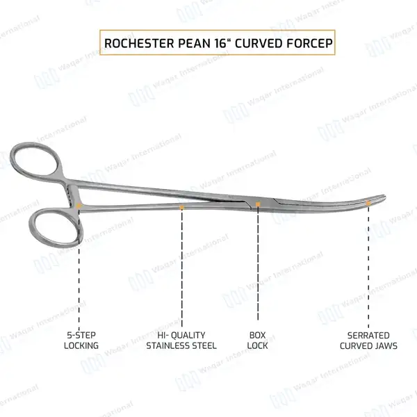 Pean Hemostat 16″ Curved Fishing Forceps Locking Clamps - surgical instruments manufactured by Waqar International, Sialkot - view 4