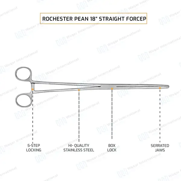 Rochester Pean Hemostat Forceps 18″ Straight Locking Clamps - surgical instruments manufactured by Waqar International, Sialkot - view 4