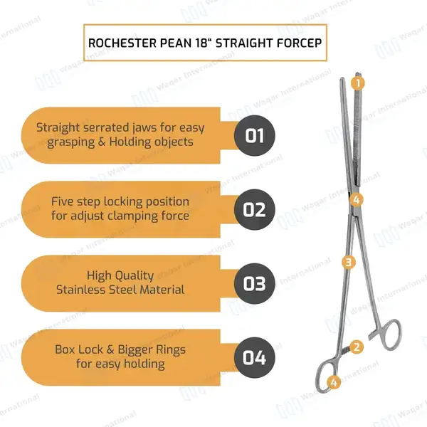 Rochester Pean Hemostat Forceps 18″ Straight Locking Clamps - surgical instruments manufactured by Waqar International, Sialkot - view 6