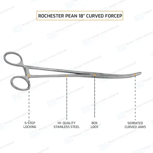 Rochester Pean Hemostat Forceps 18″ Curved Locking Clamps - surgical instruments manufactured by Waqar International, Sialkot - view 4