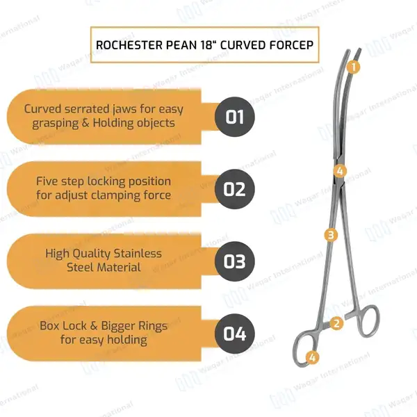 Rochester Pean Hemostat Forceps 18″ Curved Locking Clamps - surgical instruments manufactured by Waqar International, Sialkot - view 6
