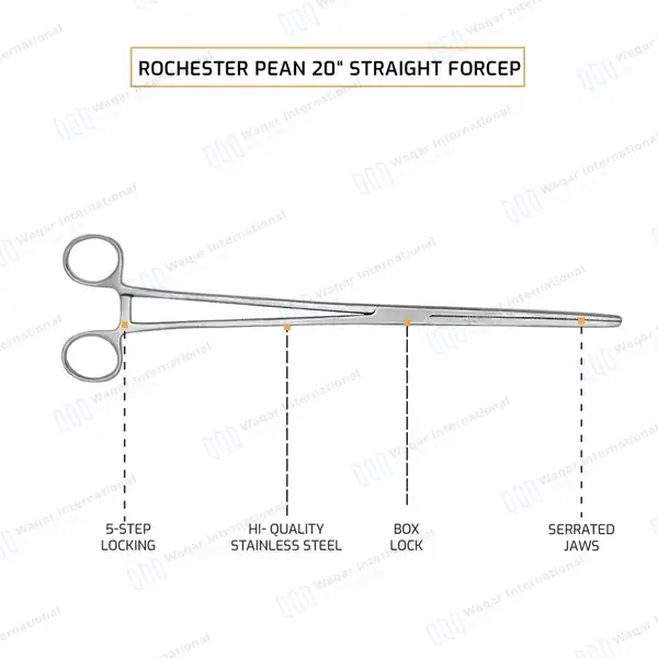 Rochester Pean Hemostat Forceps 20″ Straight Locking Clamps - surgical instruments manufactured by Waqar International, Sialkot - view 4