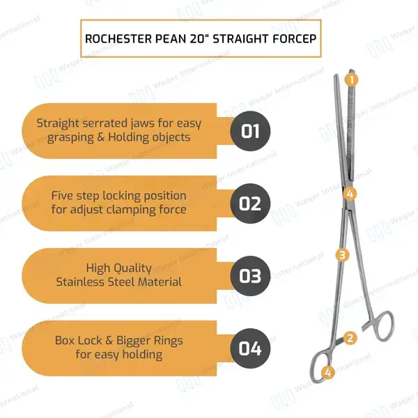 Rochester Pean Hemostat Forceps 20″ Straight Locking Clamps - surgical instruments manufactured by Waqar International, Sialkot - view 6