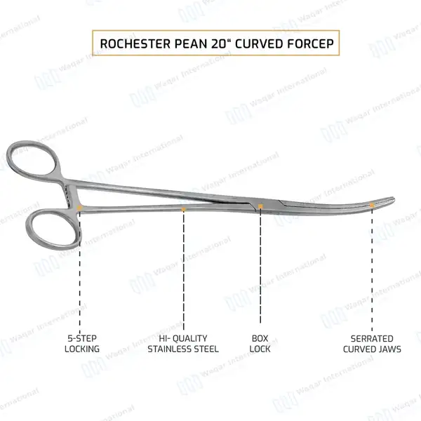 Rochester Pean Hemostat Forceps 20″ Curved Locking Clamps - surgical instruments manufactured by Waqar International, Sialkot - view 4