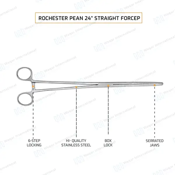 Rochester Pean Hemostat Forceps 24″ Straight Locking Clamps - surgical instruments manufactured by Waqar International, Sialkot - view 4